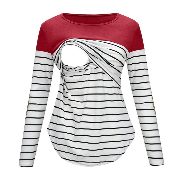 Women Maternity Long Sleeve Striped Nursing Tops T-shirt For Breastfeeding T-Shirts for Pregnant Women Maternity Clothes