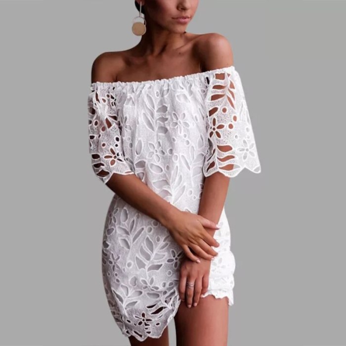 Women Off Shoulder Short Sleeve Party White Sundress Sexy Boat Neck Hollow Out Maternity Dress