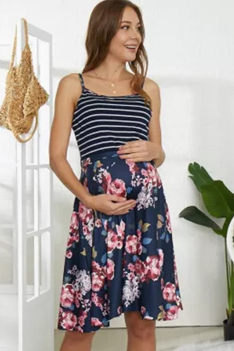 Summer Striped stitching print dresses Maternity clothes sleeveless Breastfeeding dress pregnant women dresses