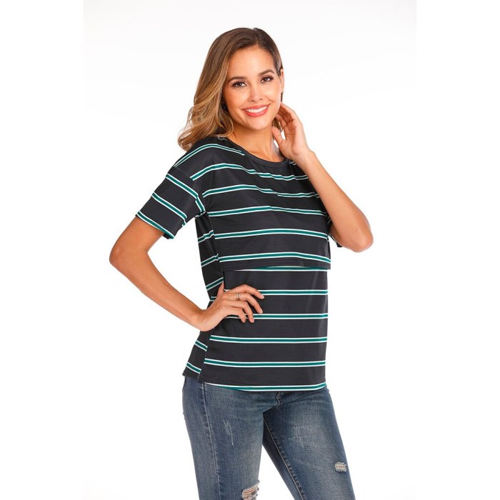 Women Maternity Short Sleeve Striped Nursing Tops T-shirt For Breastfeeding Breastfeeding Tops Loose Maternity Clothing