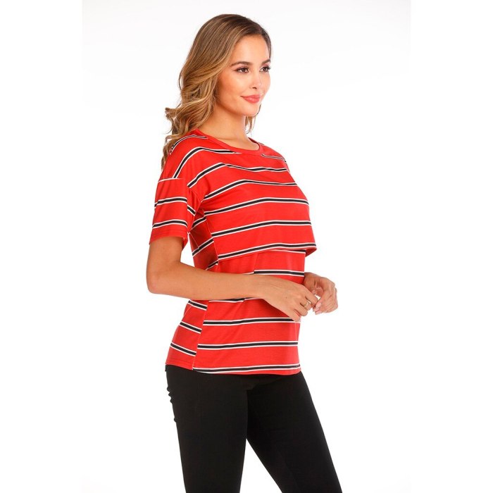 Women Maternity Short Sleeve Striped Nursing Tops T-shirt For Breastfeeding Breastfeeding Tops Loose Maternity Clothing