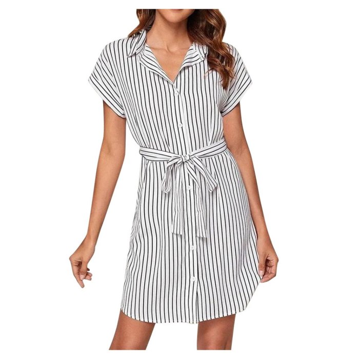 Women Sexy Stripe Mini Shirt Dress Long Sleeve Loose Top Shirt Dress Summer Dress
