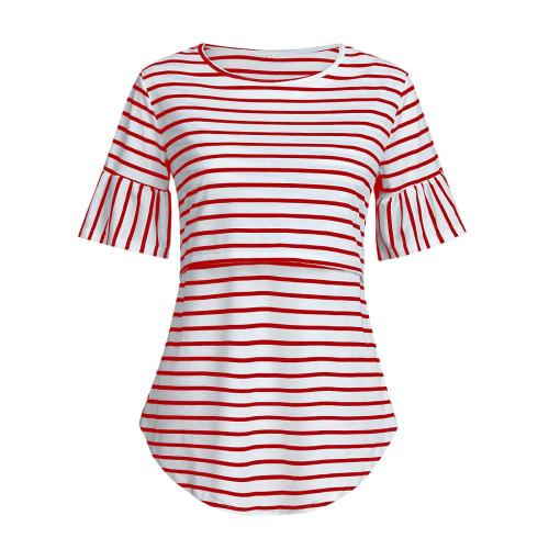 2021 New striped short-sleeved breastfeeding top T-shirt for pregnant women Tops