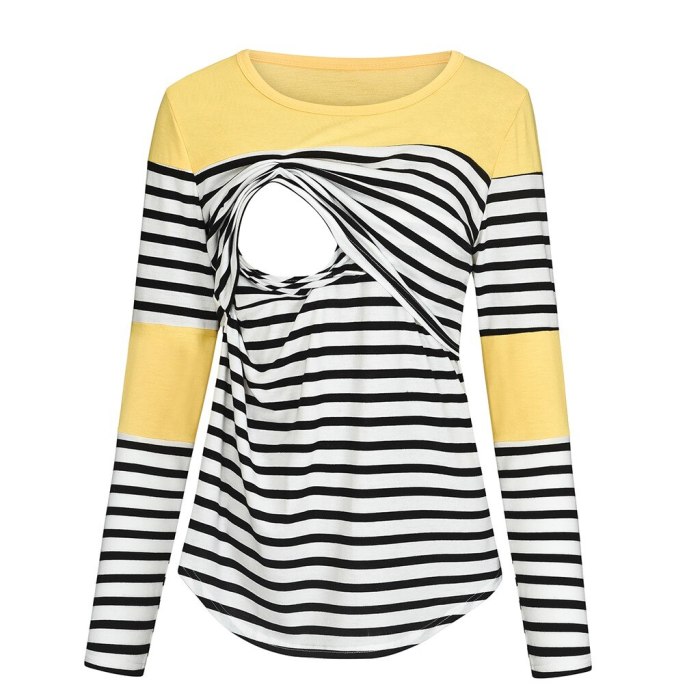 Women Blouse Maternity Long Sleeve Striped Nursing Tops T-shirt For Breastfeeding Mom Ladies Casual Winter Blouse Shirt