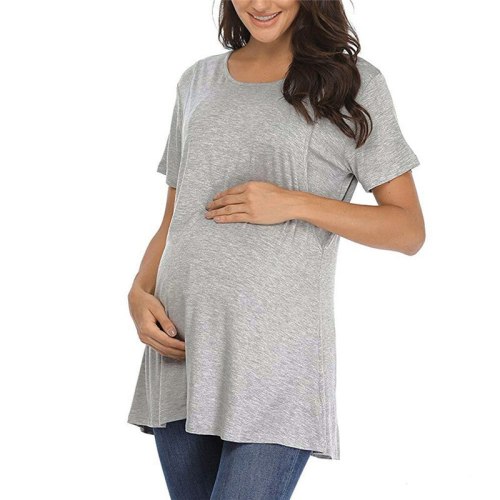 Summer Short Sleeve Maternity T-Shirts Women Striped Nursing T-Shirt For Pregnant Women O Neck Casual Tops Groseesee Plus Size