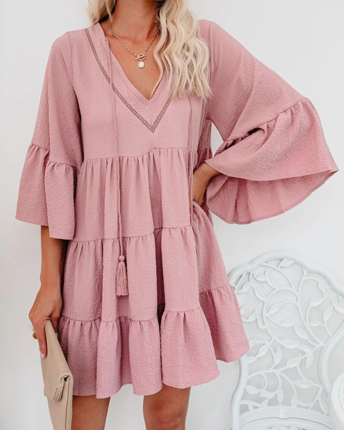 2021 Fashion Female Pleated Party Robe    Femme Ladies Casual Ruffle Dress