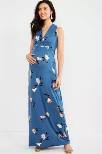 Sweet V-neck Maternity Dress Printed Milk Silk Maternity Dress