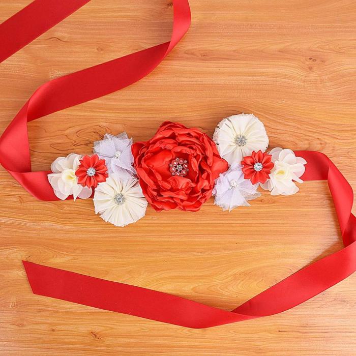 New Red Flower Maternity sash Pregnancy belly belt Baby Shower party Photo Prop Embarazada Accessorios Wedding Fancy Waistband