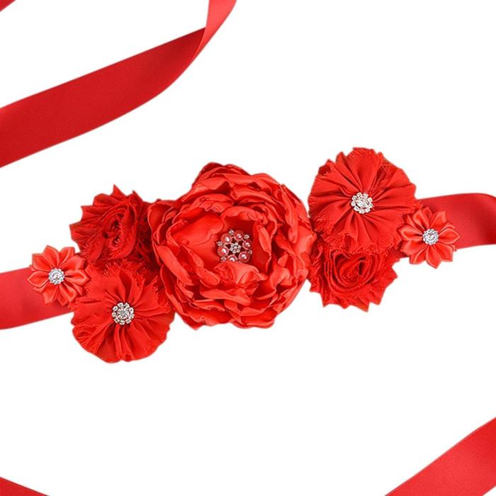 New Red Flower Maternity sash Pregnancy belly belt Baby Shower party Photo Prop Embarazada Accessorios Wedding Fancy Waistband