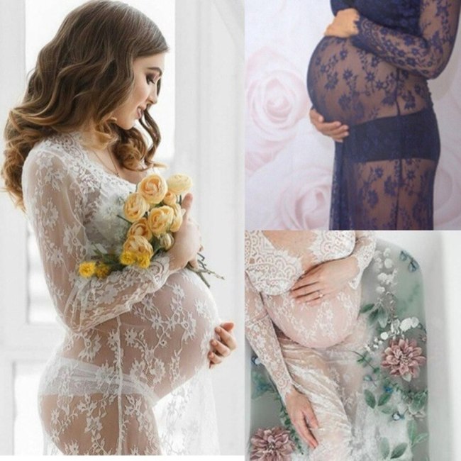 Maternity Photography Props Pregnancy Clothes Lace Maternity Gown Dress Fancy Shooting Photo Summer Pregnant Dress