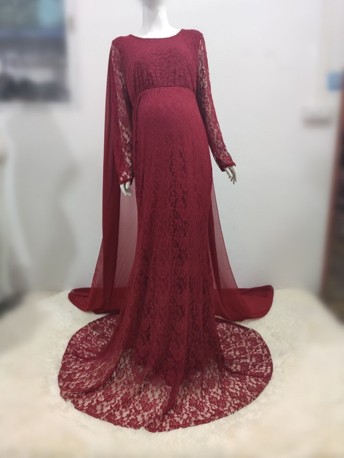 Chiffon Shawl Maternity Dresses For Photo Shoot Lace Fancy Pregnancy Dresses Elegence Pregnant Women Maxi Gown Photography Props