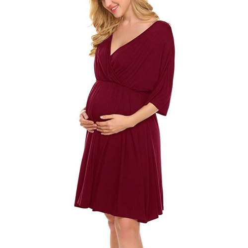 Casual Maternity Dresses Pregnancy Dress Summer Women Maternity Fashion V Neck Five Point Sleeve Leisure Dress