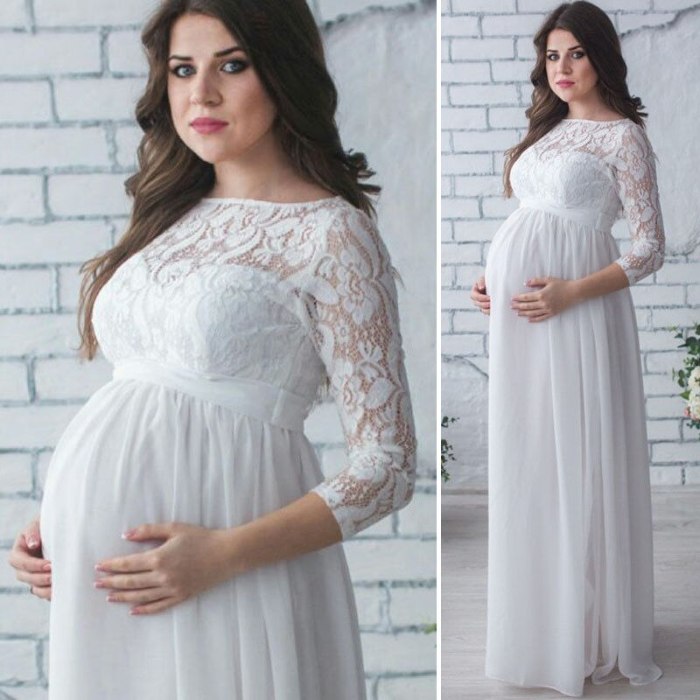 Pregnant Women Dress Spring Summer Autumn Long Sleeve Lace Sheer Maternity Gown Maxi Dress Photography Props