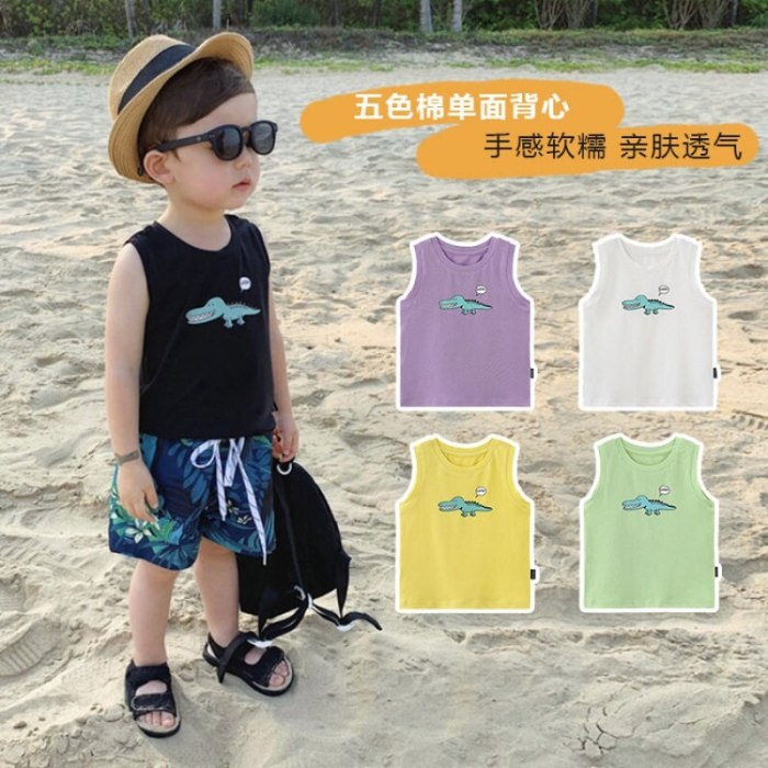 2021 Kids' Waistcoat T-shirt of Boys  Summer Baby's Top Cartoon Sleeveless Boy Handsome Short-Sleeved Clothes