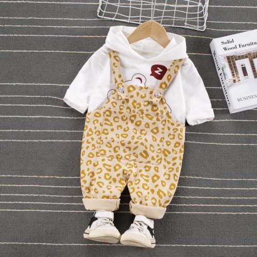 2021 Hooded Long Sleeves Spring Clothes For Kids Cute Sweater Overalls 2Pcs Outfit For Children Boys Sets