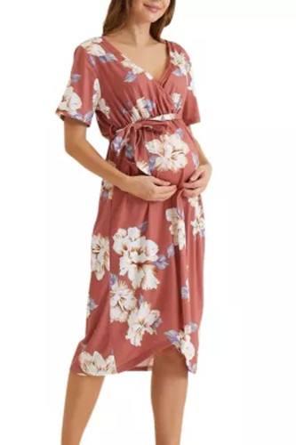 V-neck Floral Print Comfortable Nursing Pregnant Dresses
