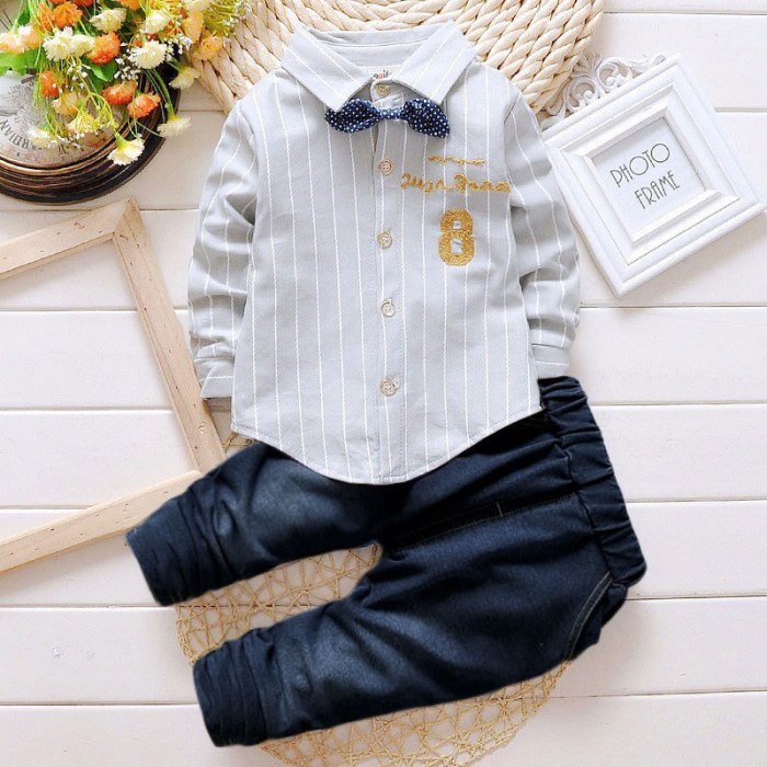 Boys Clothes Suit Number 8 Long Sleeve Shirt Jeans 2-piece Set Striped Top Pants Children's Clothing Set For Baby