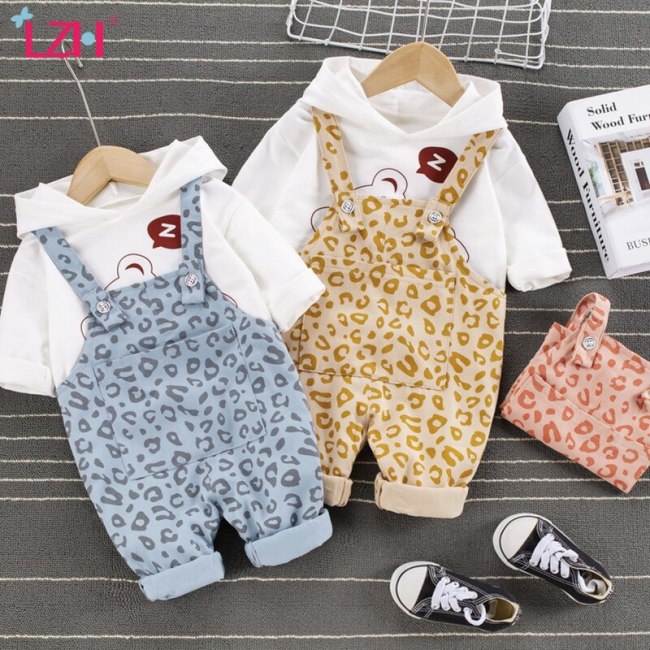 2021 Hooded Long Sleeves Spring Clothes For Kids Cute Sweater Overalls 2Pcs Outfit For Children Boys Sets