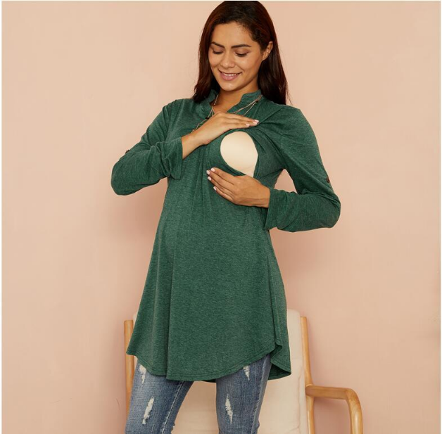 2021 New Style Maternity Green Breastfeeding Blouse