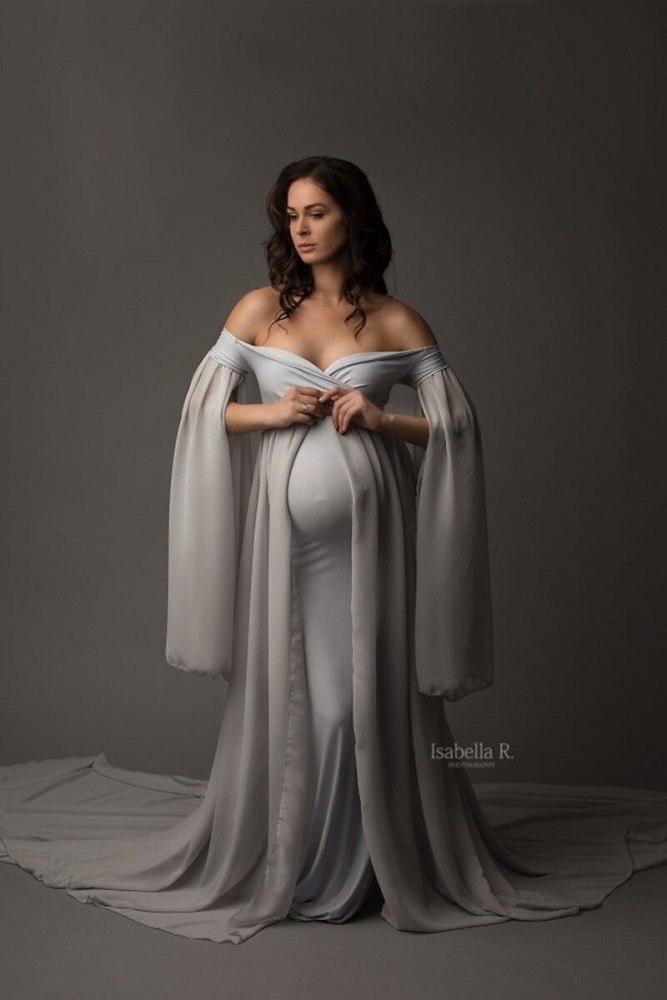 Sexy V neck Pregnancy Dresses Maternity Shoot Dress Photography Pregnant Women Maxi Maternity Gown
