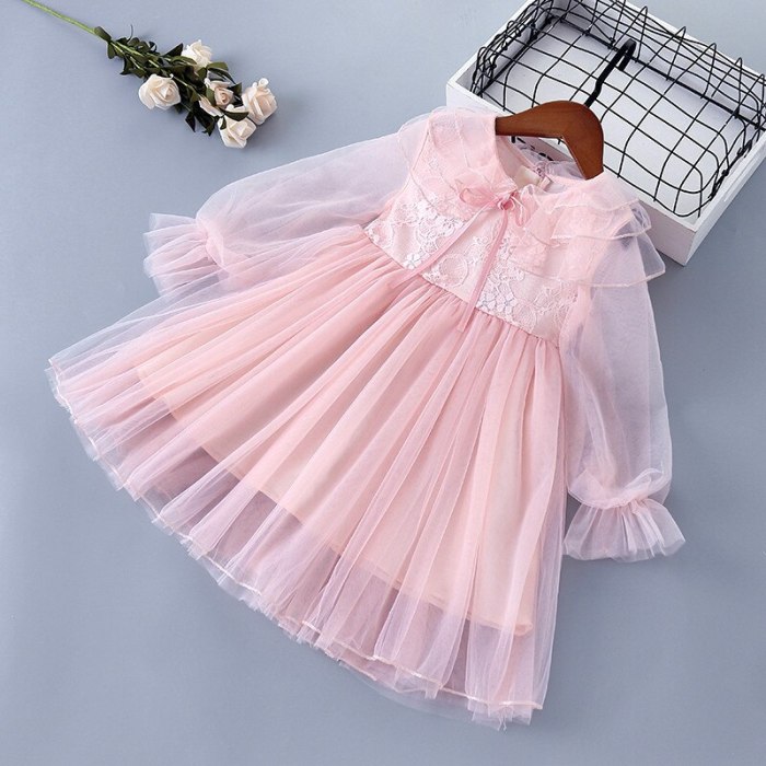 Spring New Girls Sweet Gauze Lace Bow Embroidery Princess Dress Children Party Dress