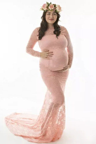 New Maternity Dresses Lace Photography Prop Long Sleeve Pregnant Women Maxi Maternity Gown