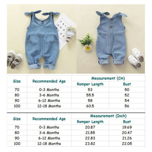 Newborn Baby Boy Baby Girl Clothes Sleeveless Solid Color Denim Romper Jumpsuit Outfit Set Overall