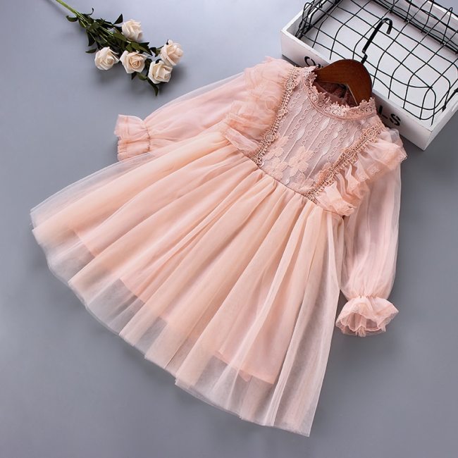 2021 spring new fashion lace Chiffon draped ruched kid children clothing girl princess dress