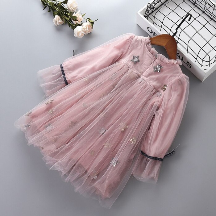 2021 new autumn lace mesh chiffon flower kid children clothing girls party princess dress