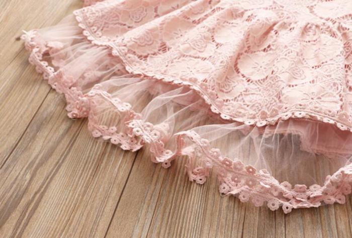 Girl Lace mesh dress Spring Autumn children long sleeves flower princess party dress
