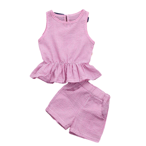 2pcs Toddler Girl Outfits Fashion Summer Pink Sleeveless Tops&Shorts Set For Kids Children Baby Girls Clothes