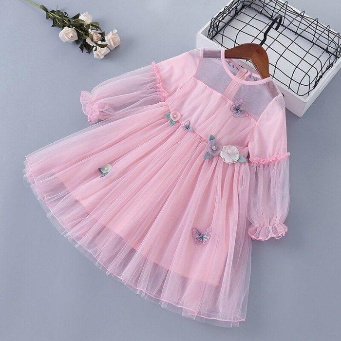 2021 new lace Chiffon flower draped ruched kid children clothing girl princess dress