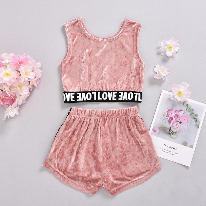 2pcs Toddler Girl Outfits Fashion Summer Pink Sleeveless Tops&Shorts Set For Kids Children Baby Girls Clothes