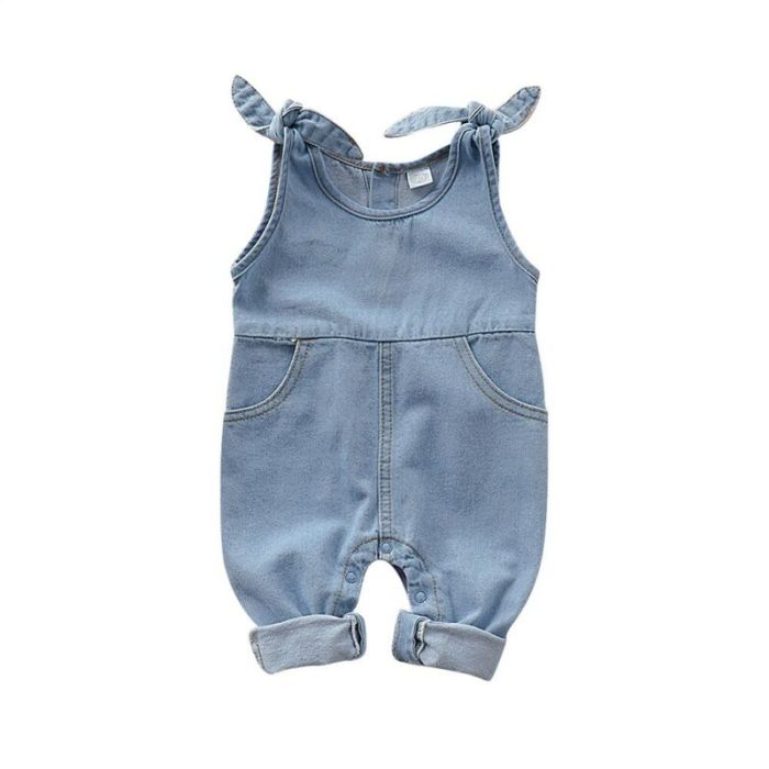Newborn Baby Boy Baby Girl Clothes Sleeveless Solid Color Denim Romper Jumpsuit Outfit Set Overall
