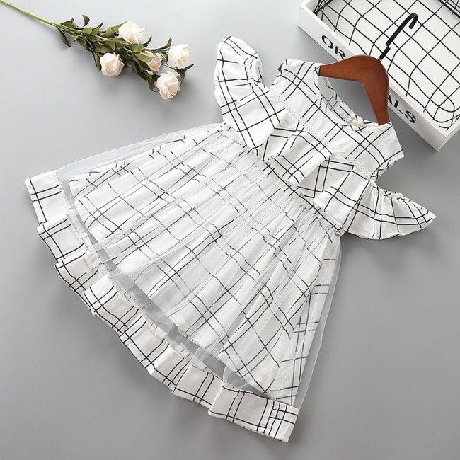 2021 new summer casual stripe ruched kid children girl clothing party formal princess dress