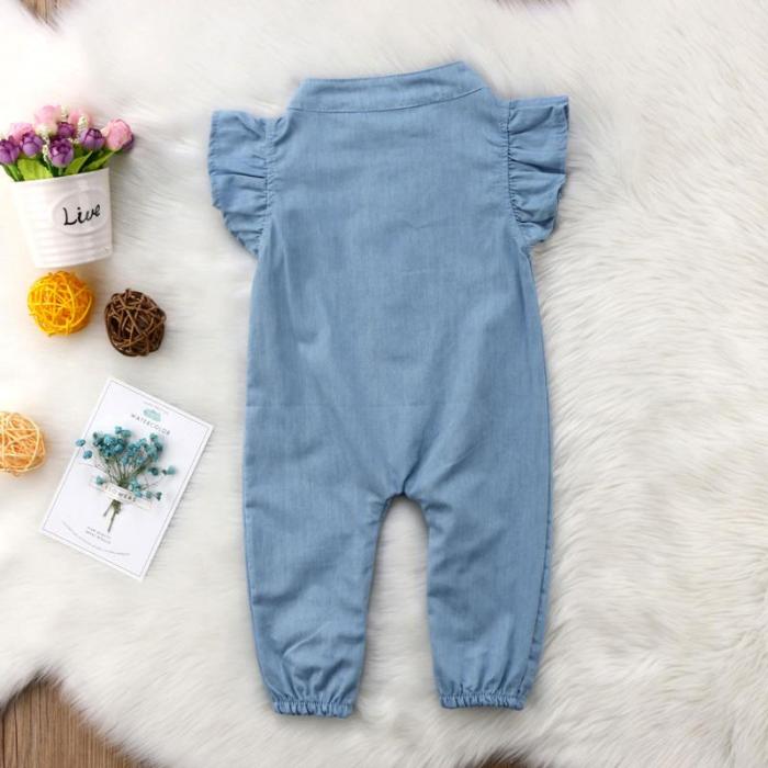 Cute baby girls denim romper Infant Newborn Baby Girl embroidery Playsuit Jumpsuit Body suit summer baby girl Clothing