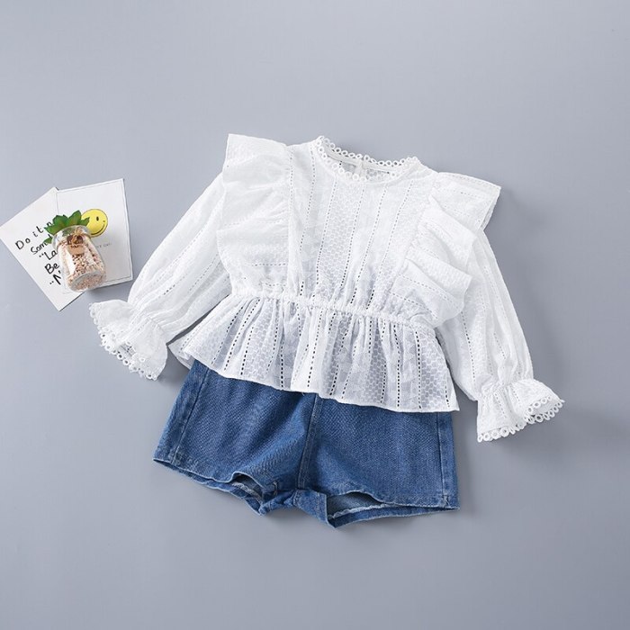 2021 New Fashion Casual Floral Solid Shirt + Jeans Kid Children Girls Clothing
