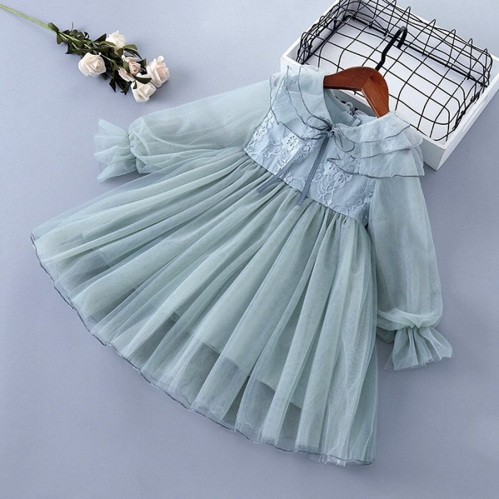 Spring New Girls Sweet Gauze Lace Bow Embroidery Princess Dress Children Party Dress