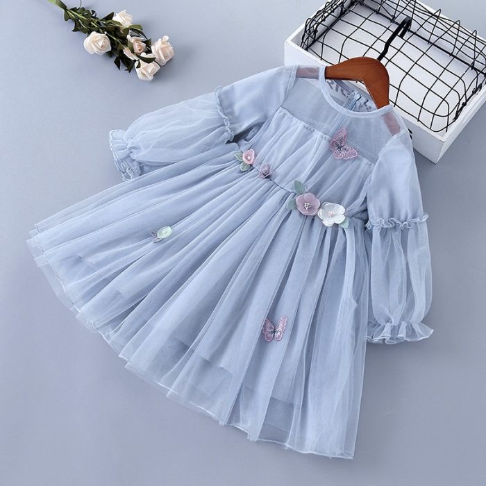 2021 new lace Chiffon flower draped ruched kid children clothing girl princess dress