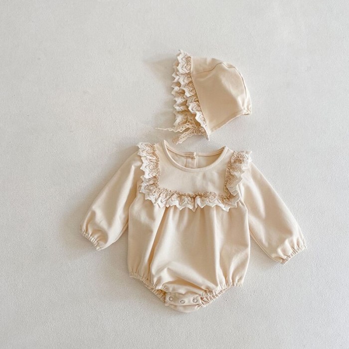 Spring Baby Clothes Ruffle Todder Girl One Piece Infant Bodysuit With Hat