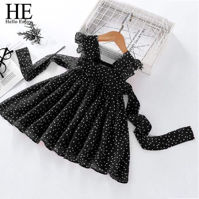 2021 New Summer Kids Fashion Chiffon Dot Evening Dress Girl Party Gown Baby  Children Suit