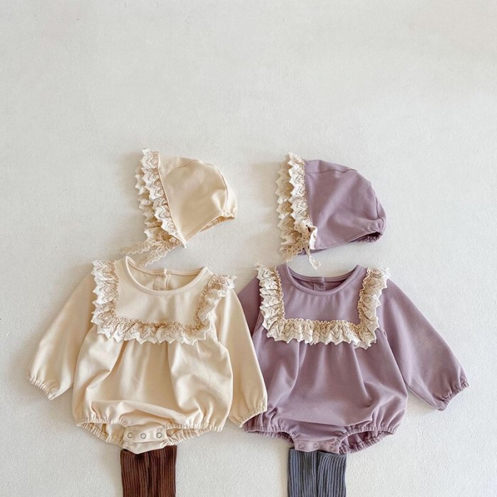 Spring Baby Clothes Ruffle Todder Girl One Piece Infant Bodysuit With Hat