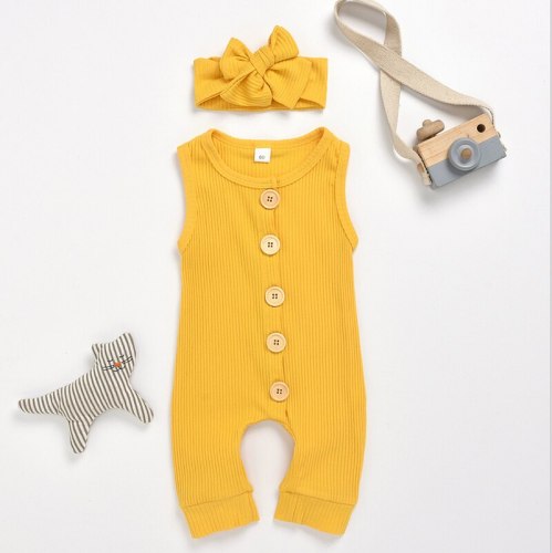 2021 Summer Solid Rompers Newborn Infant Baby Girl Boy Outfit Kids Cotton Romper Jumpsuit Children Casual Clothes Set