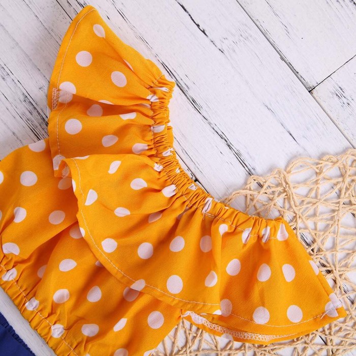 Baby Girls Tops+Shorts+Headwear Suit Polka Dot Print Bowknot Clothing Set