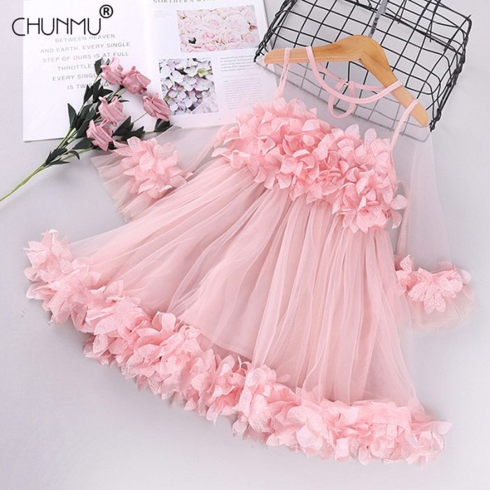 Toddler Girls Dress 3D Floral Princess Dress Elegant Lace Tutu Kids Wedding Party Dresses Children Clothing For Baby Girls