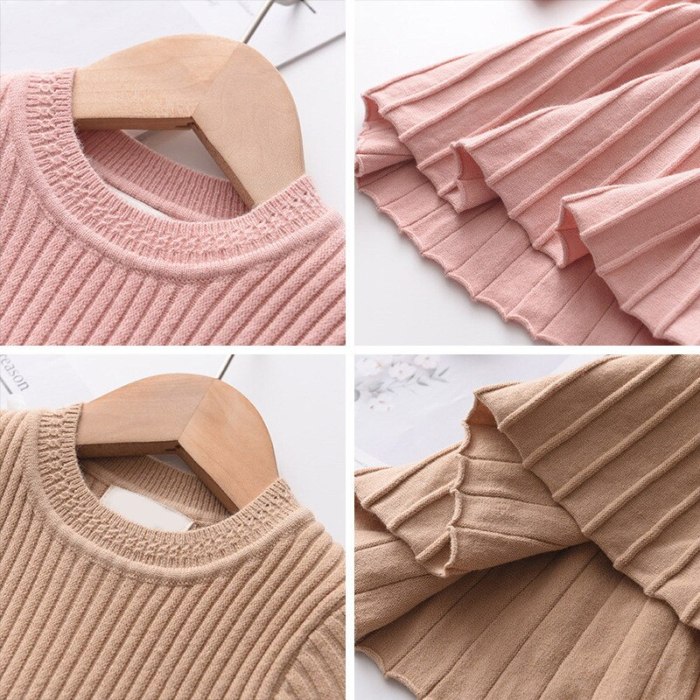 Autumn Winter Warm Knitted Sweater Dresses Kids Girl Clothes O-Neck Long Sleeve Baby Girl Dresses Christmas Little Girl Clothes