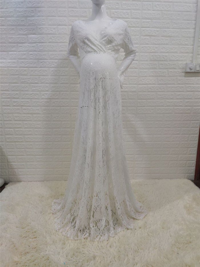 White Lace Maternity Photography Props Dresses Sexy Fancy Pregnancy Dress For Photo Shooting Long Pregnant Women Maxi Gown