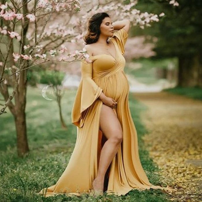 Shoulderless Maternity Dresses Gown For Photo Shoot Sexy Ruffle Pregnant Maxi Dresses For Women Long Pregnancy Dress