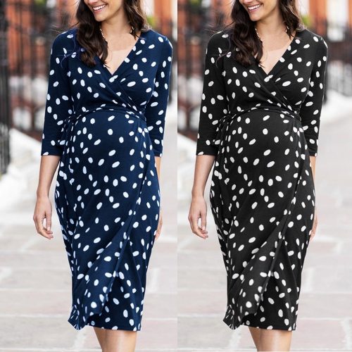 Dots Print Boho Dress Women Maternity Half Sleeve Summer Dresses V-neck Nursing Dress