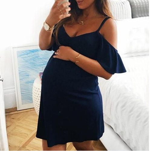 Fashion Womens Pregnants V-Neck Ruffles Nursing Maternity Solid Camis Dress